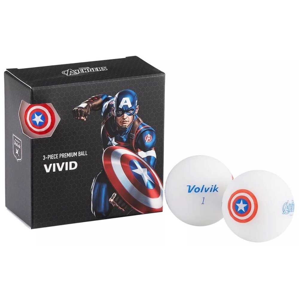 Volvik Vivid Marvel Captain America Golf Balls 3 Pack White The Avengers New